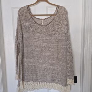 Free People Cream and Tan Knit Sweater